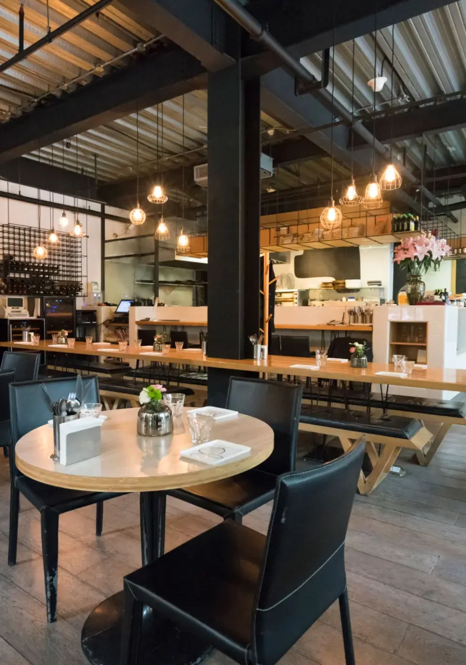 Cozy dining area with hanging lights